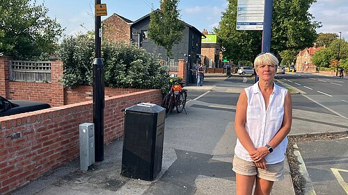 Photo attached of Cllr Widdowson at the bus stop on Tadcaster Road near the Cross Keys pub where the shelter has been removed.