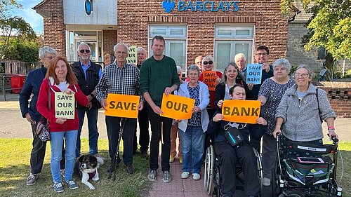 Photo showing Haxby and Wigginton Lib Dems campaigning since 2022 for a new Banking Hub