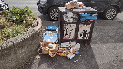 The overflowing Bin outside Hull Road Shops