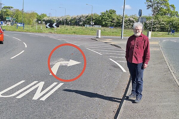 Ian Eiloart by third road marking on Hull Road