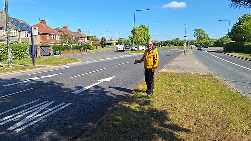 Andrew Mortimer at second road marking on Hull Road